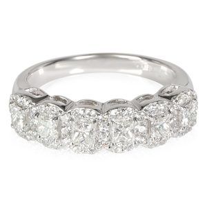 Noemie Princess Cut With Diamond Halo Half Band in 18k White Gold 0.76 CTW